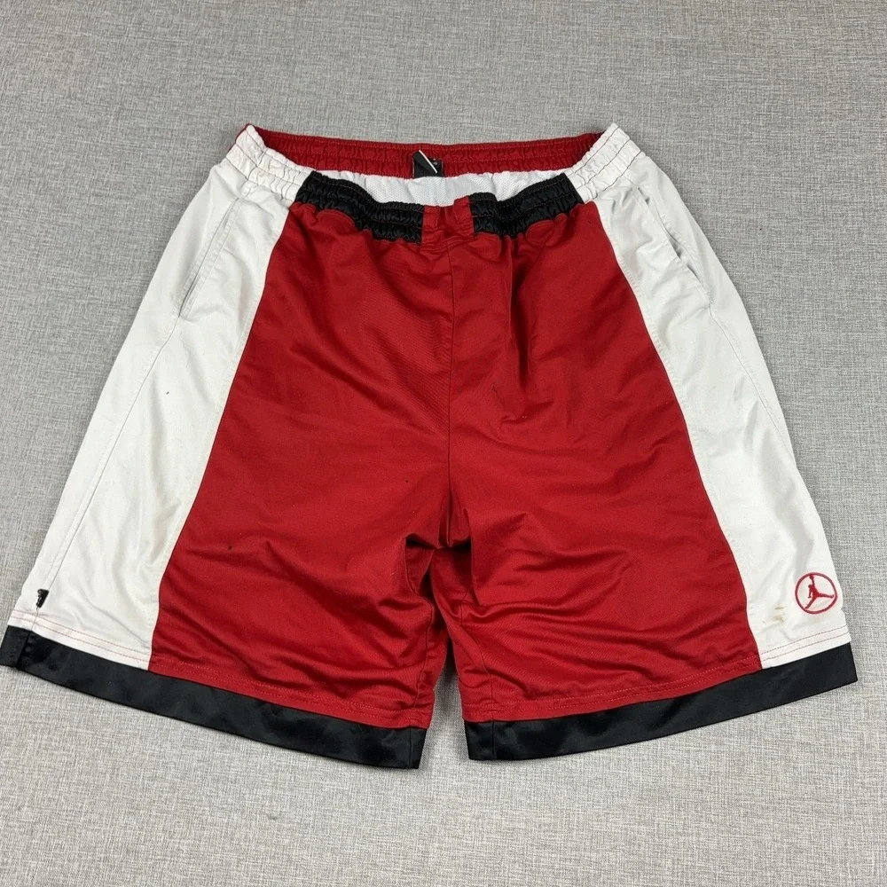 Jordan Dri-Fit Shorts Mens XL Red White Colorblock Basketball Athletic Mesh